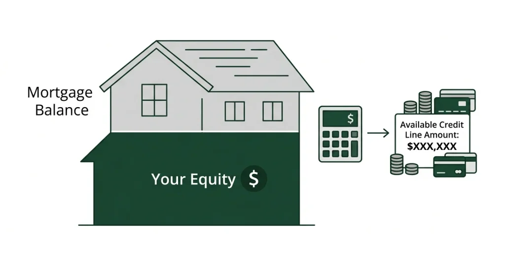 Alt text: Illustration showing how home equity determines maximum HELOC amount