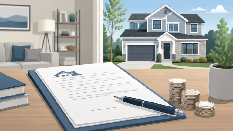 Illustration representing HELOC closing costs with home and loan documents