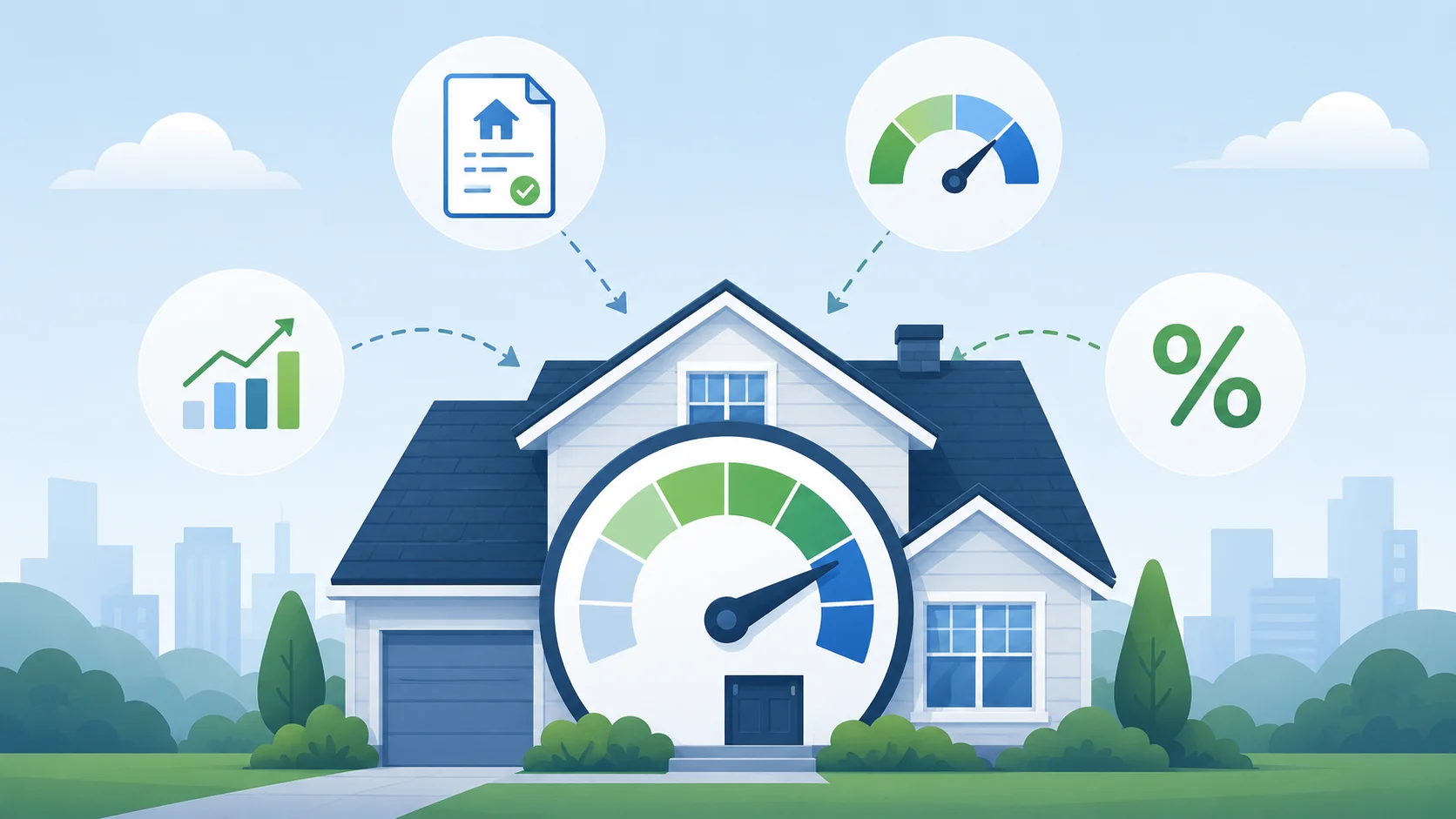 Illustration showing multiple factors determining a HELOC credit limit including appraisal credit score and income