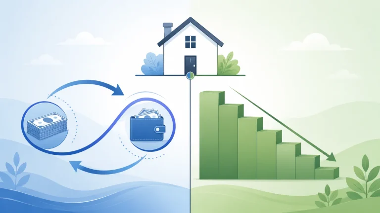 Illustration contrasting flexible HELOC draw period with structured fixed repayment period