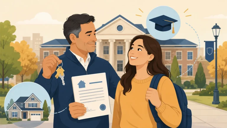 Illustration of parent using HELOC home equity to fund college tuition for student
