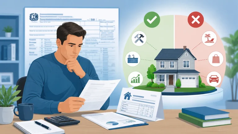 Homeowner reviewing HELOC interest tax deductibility rules with IRS tax documents