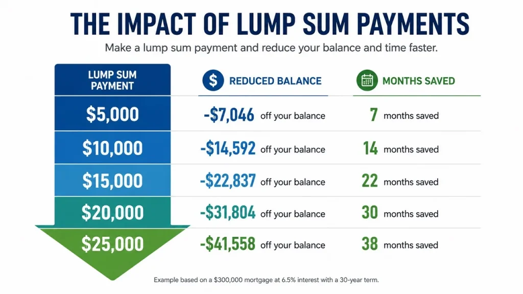 Infographic showing how lump sum payments reduce HELOC balance and shorten payoff timeline