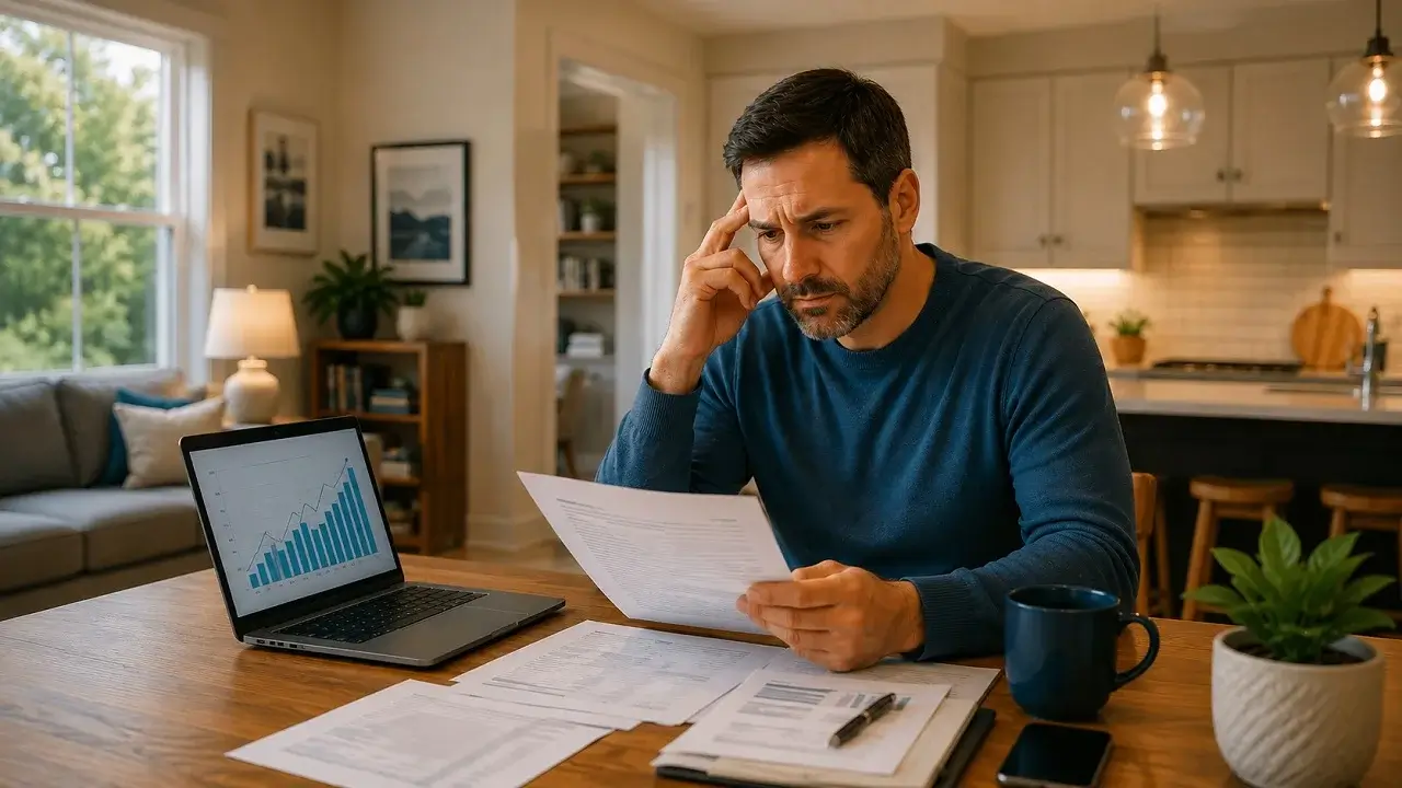 Homeowner reviewing HELOC payment shock on monthly mortgage statements