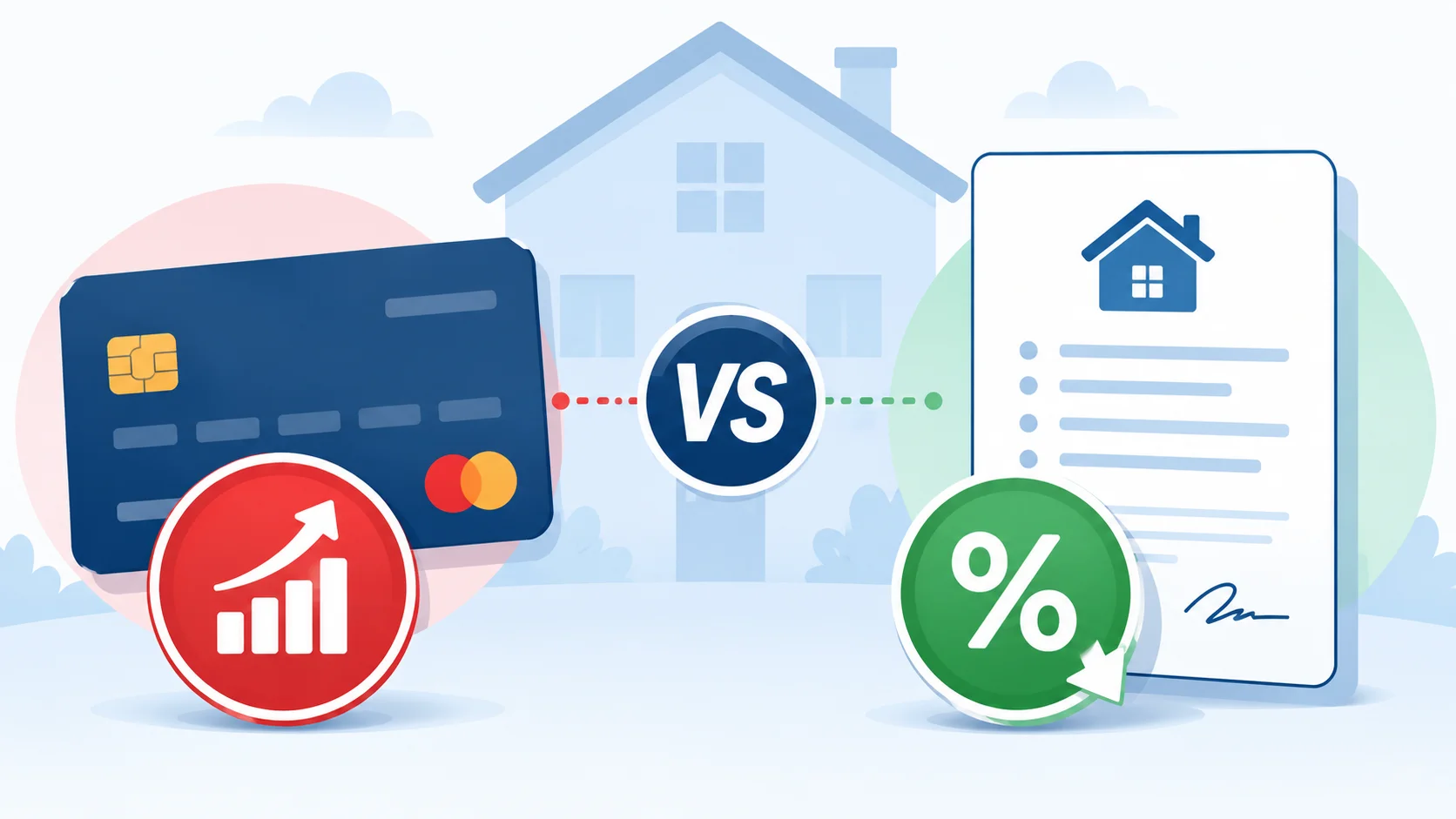 Illustration comparing HELOC low interest rate versus credit card high interest rate cost