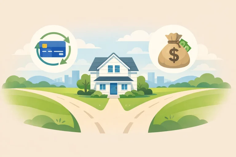Illustration comparing HELOC versus home equity loan two different home equity borrowing paths