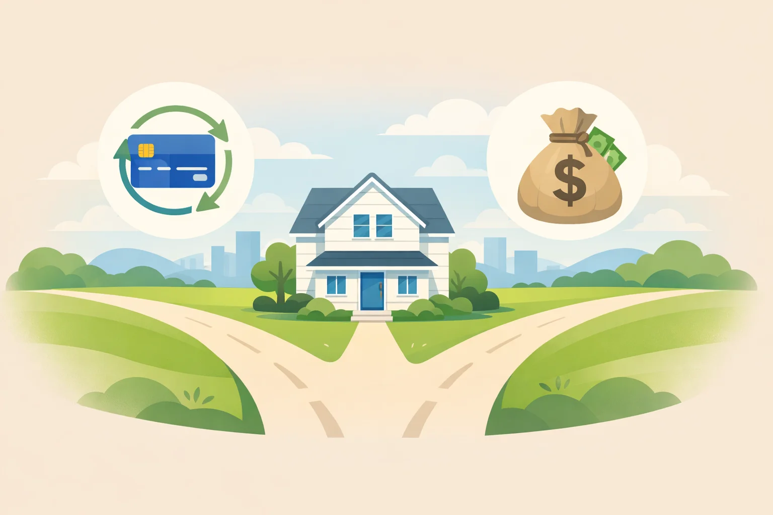 Illustration comparing HELOC versus home equity loan two different home equity borrowing paths